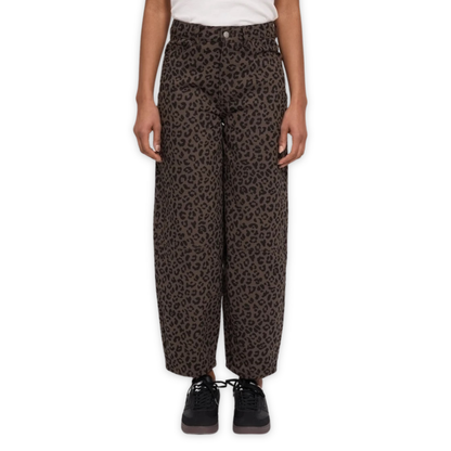 MAZINE || WOMEN PRINTED BARREL LEG DENIM PANTS CHOCOLATE BROWN / PRINTED