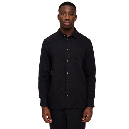 MAZINE || CLASSIC LINEN SHIRT BLACK
