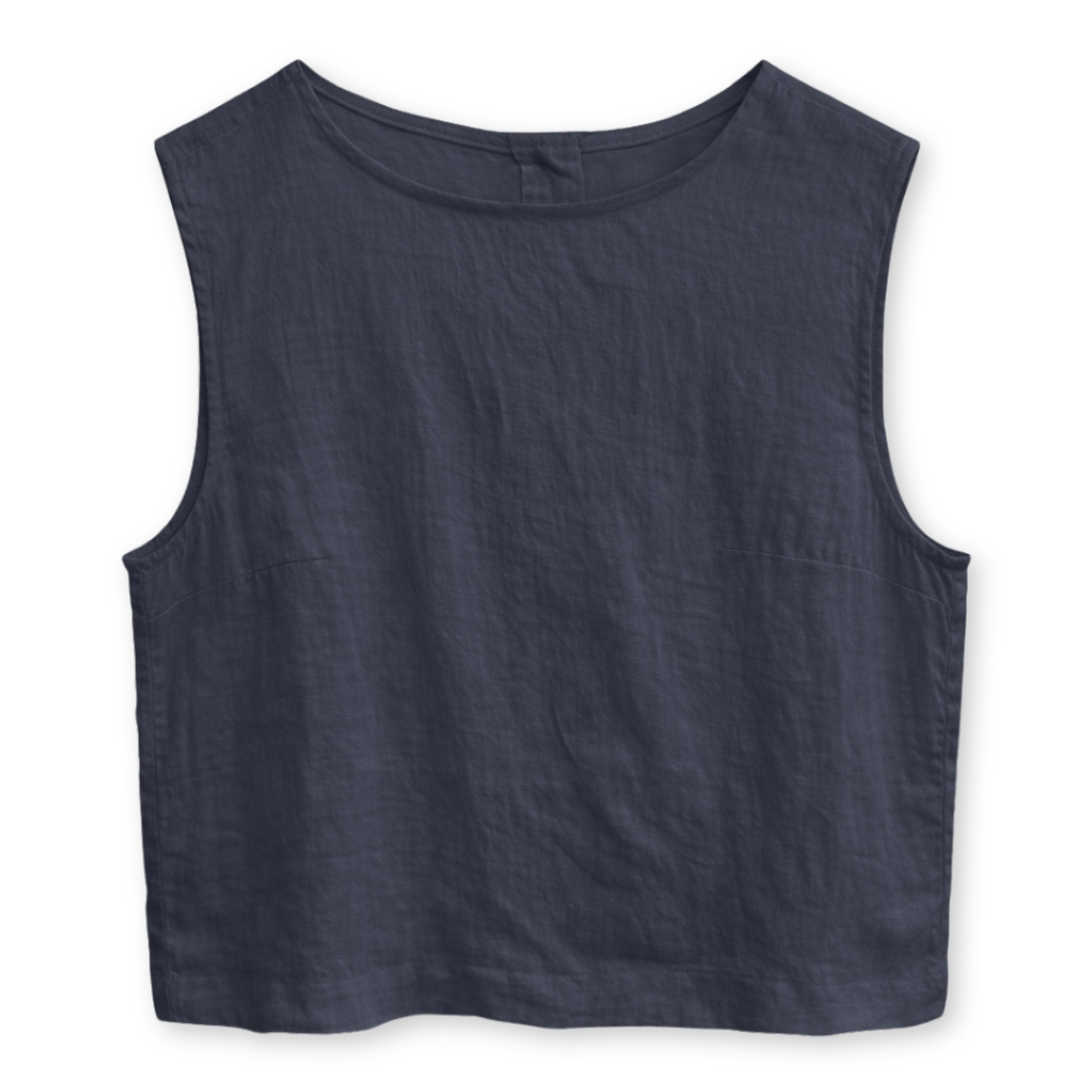 MAZINE || WOMANS LINEN TOP INK BLUE