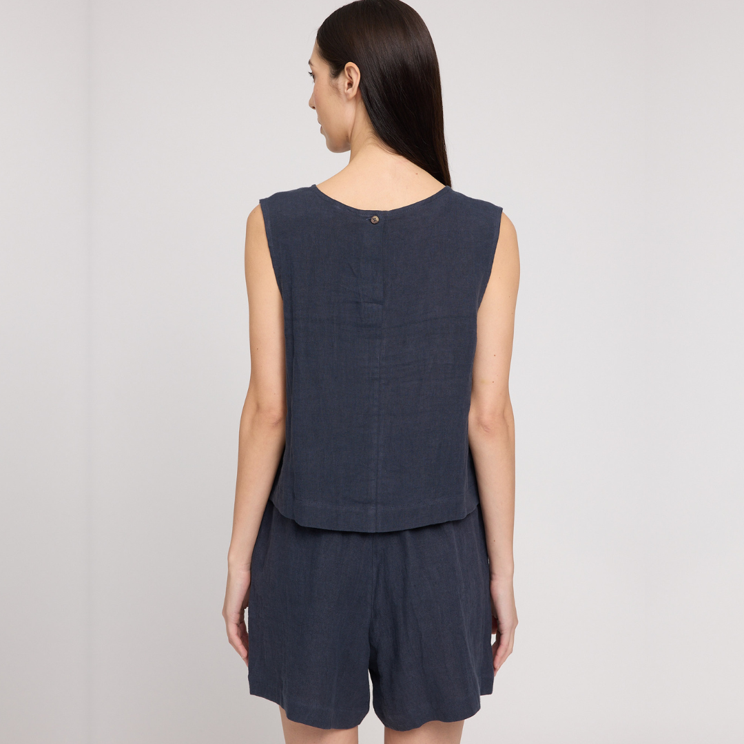 MAZINE || WOMANS LINEN TOP INK BLUE
