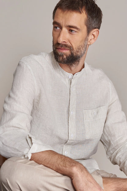 ABOUT COMPANIONS || NATHAN SHIRT PURE LINEN STRIPED SAND