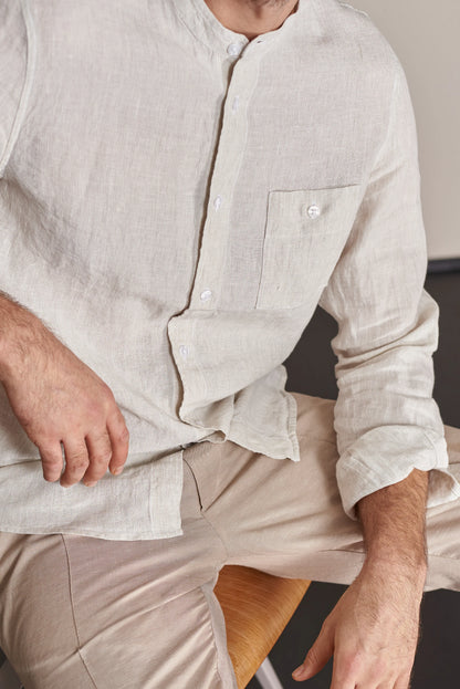 ABOUT COMPANIONS || NATHAN SHIRT PURE LINEN STRIPED SAND