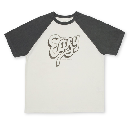 NUDIE JEANS || ROY RAGLAN T-SHIRT TAKE IT EASY OFF WHITE/BLACK