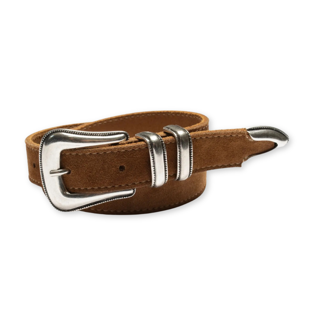 NUDIE JEANS || WESTERN SUEDE SILVER BELT TOBACCO