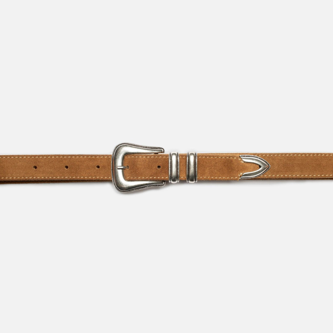 NUDIE JEANS || WESTERN SUEDE SILVER BELT TOBACCO