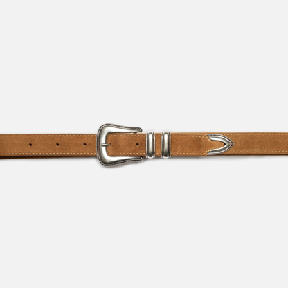 NUDIE JEANS || WESTERN SUEDE SILVER BELT TOBACCO