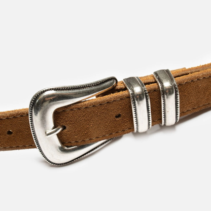 NUDIE JEANS || WESTERN SUEDE SILVER BELT TOBACCO