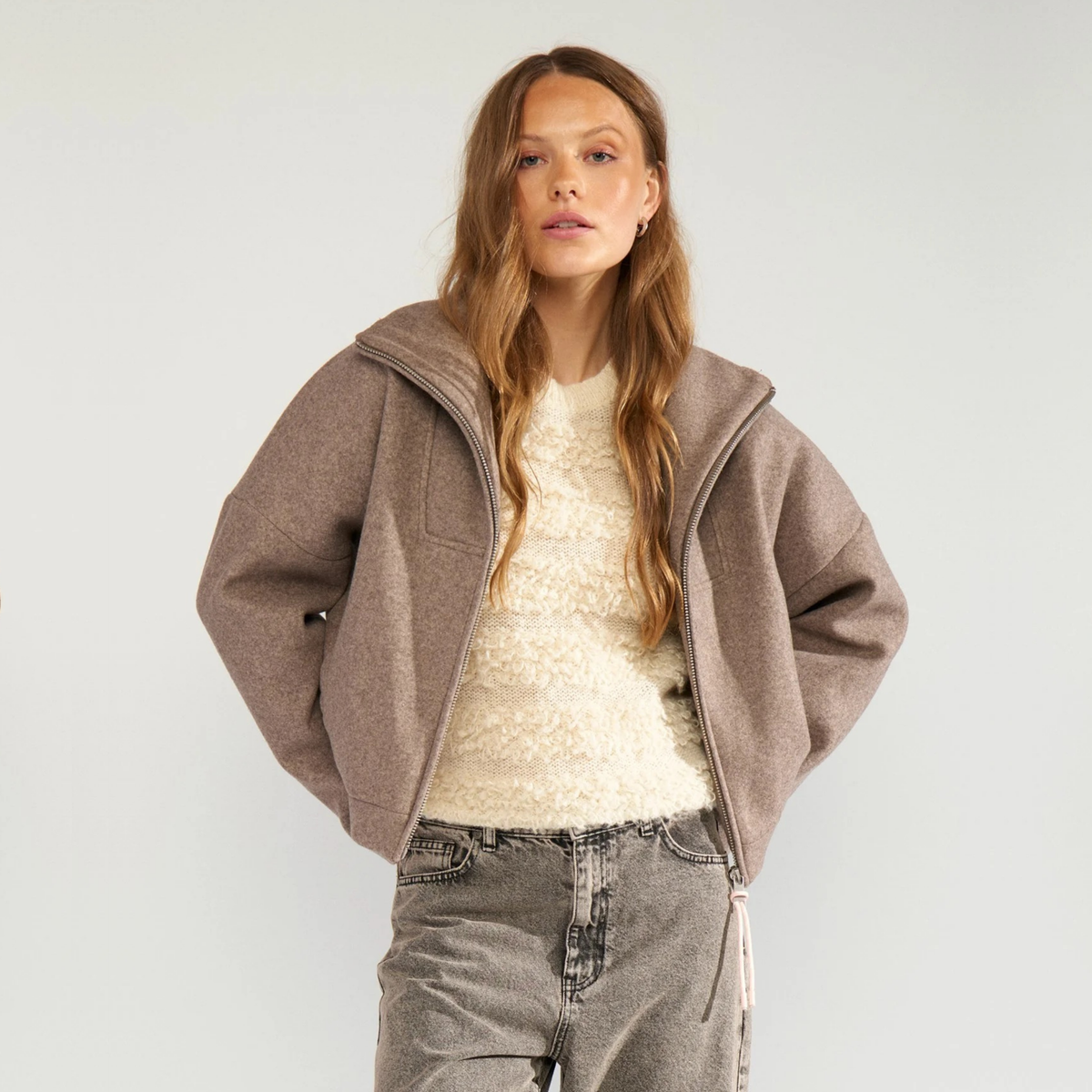 NÜMPH || NUKIMLA ZIP JACKET DEEP TAUPE MELANGE