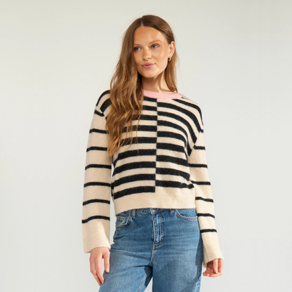 NÜMPH || NURIETTE BLOCK STRIPE PULLOVER CAVIAR