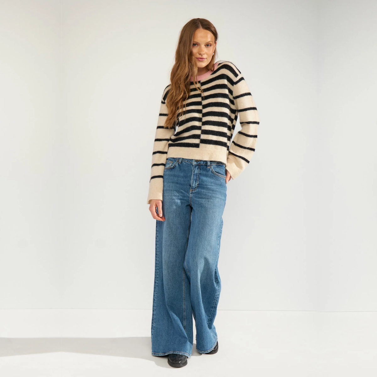 NÜMPH || NURIETTE BLOCK STRIPE PULLOVER CAVIAR
