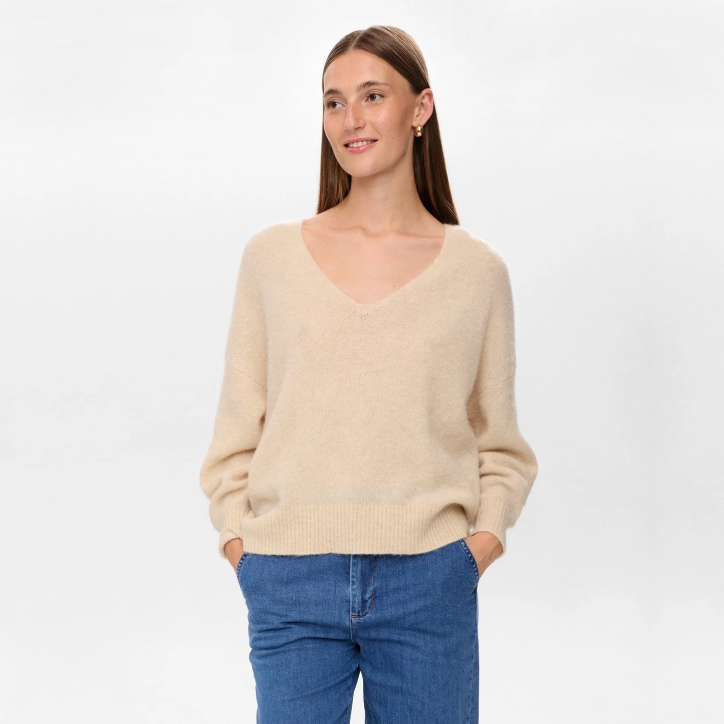 NÜMPH || NURIETTE V-NECK PULLOVER GRAY MORN