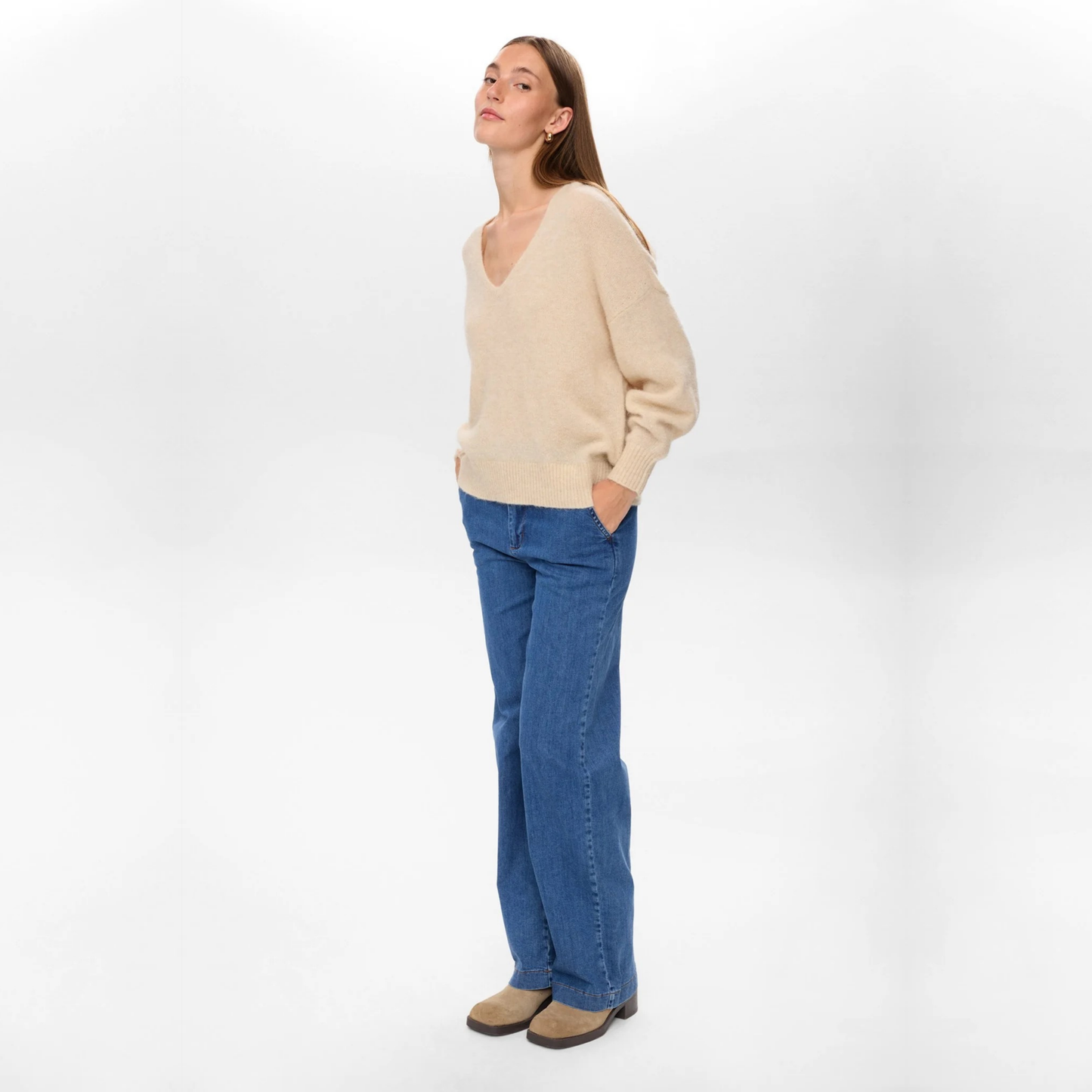 NÜMPH || NURIETTE V-NECK PULLOVER GRAY MORN