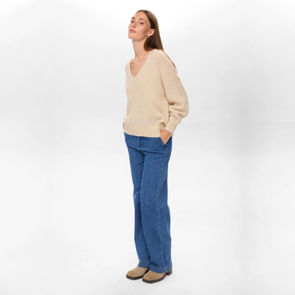 NÜMPH || NURIETTE V-NECK PULLOVER GRAY MORN