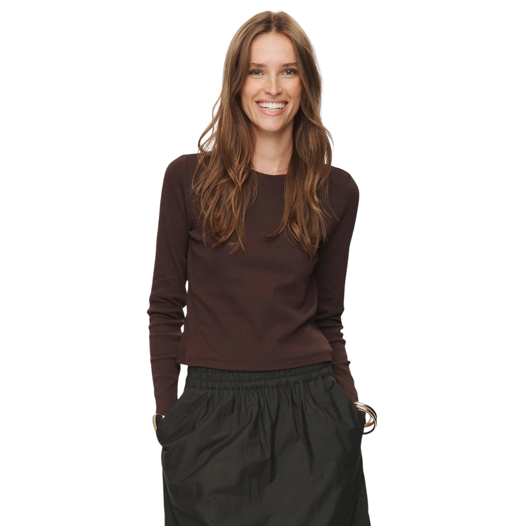 NÜMPH || NURILEY LS CROPPED TEE BLACK COFFEE