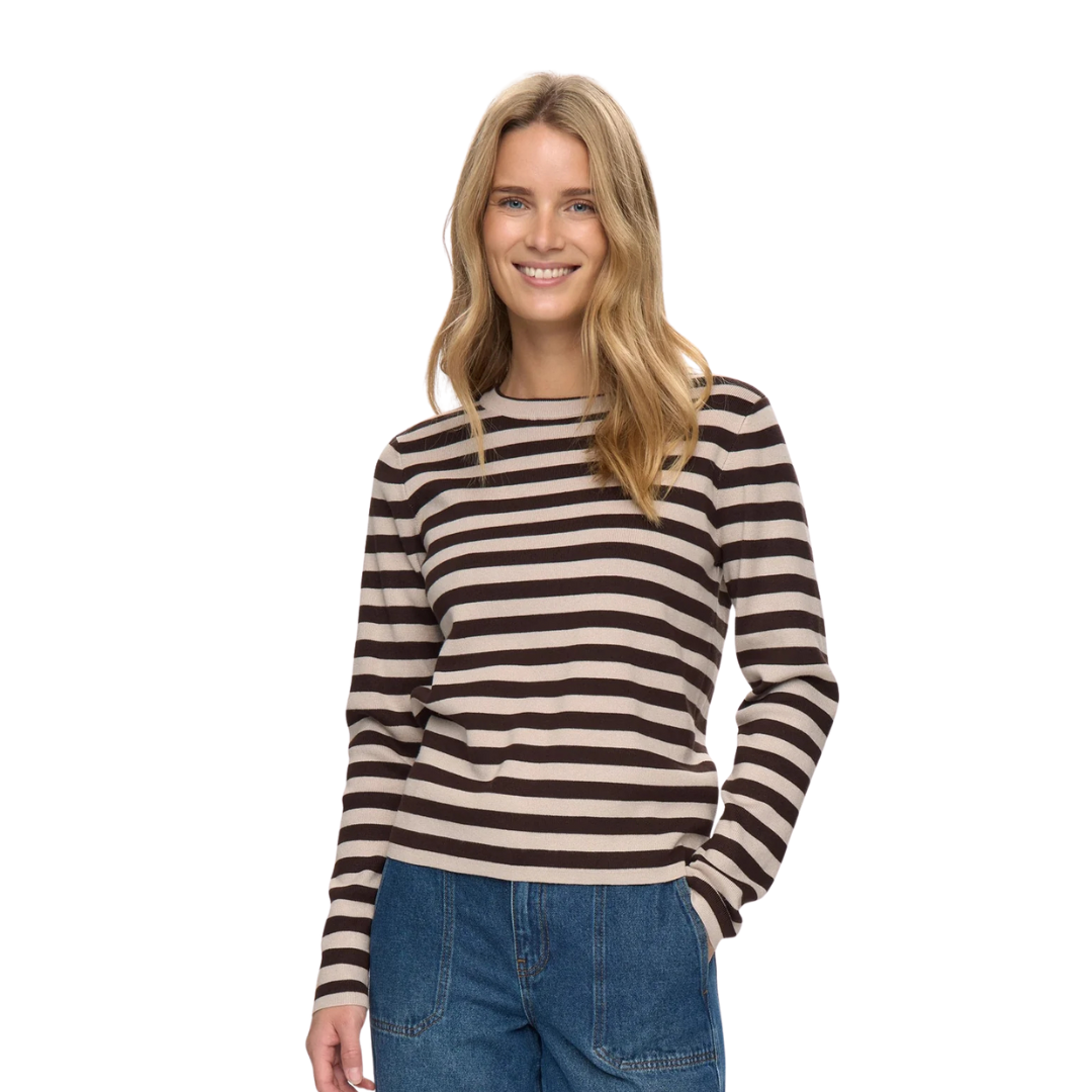 NÜMPH || NUSTRIPY PULLOVER BLACK COFFEE