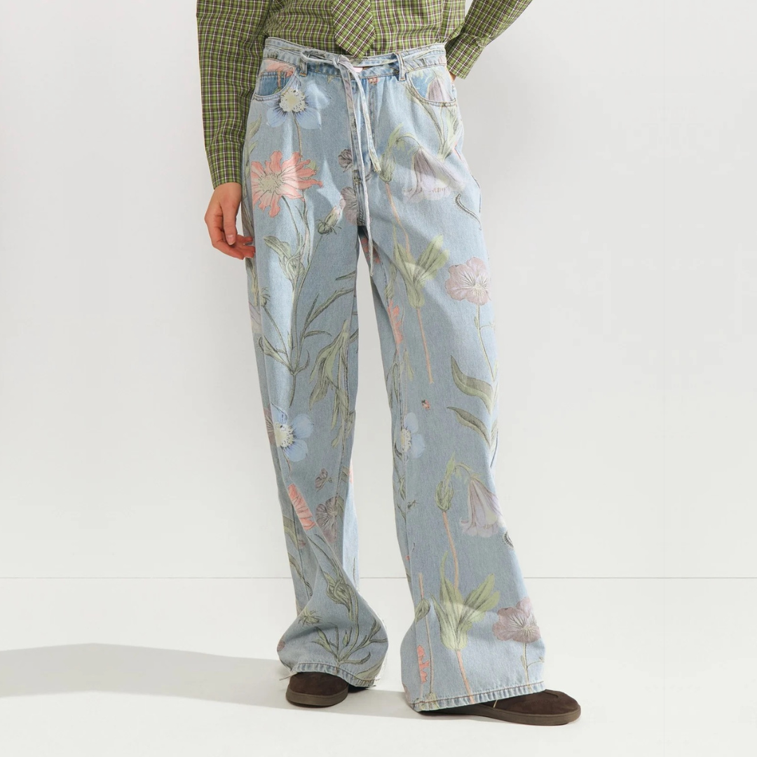 NÜMPH || NUVERONA HR WIDE JEANS LIGHT BLUE DENIM FLORAL 32"