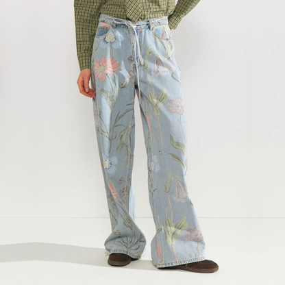 NÜMPH || NUVERONA HR WIDE JEANS LIGHT BLUE DENIM FLORAL 32"