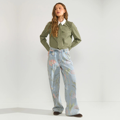 NÜMPH || NUVERONA HR WIDE JEANS LIGHT BLUE DENIM FLORAL 32"
