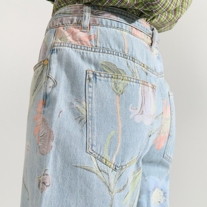 NÜMPH || NUVERONA HR WIDE JEANS LIGHT BLUE DENIM FLORAL 32"