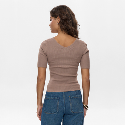 NÜMPH || NUYAELET SS PULLOVER CROPPED TAUPE GREY