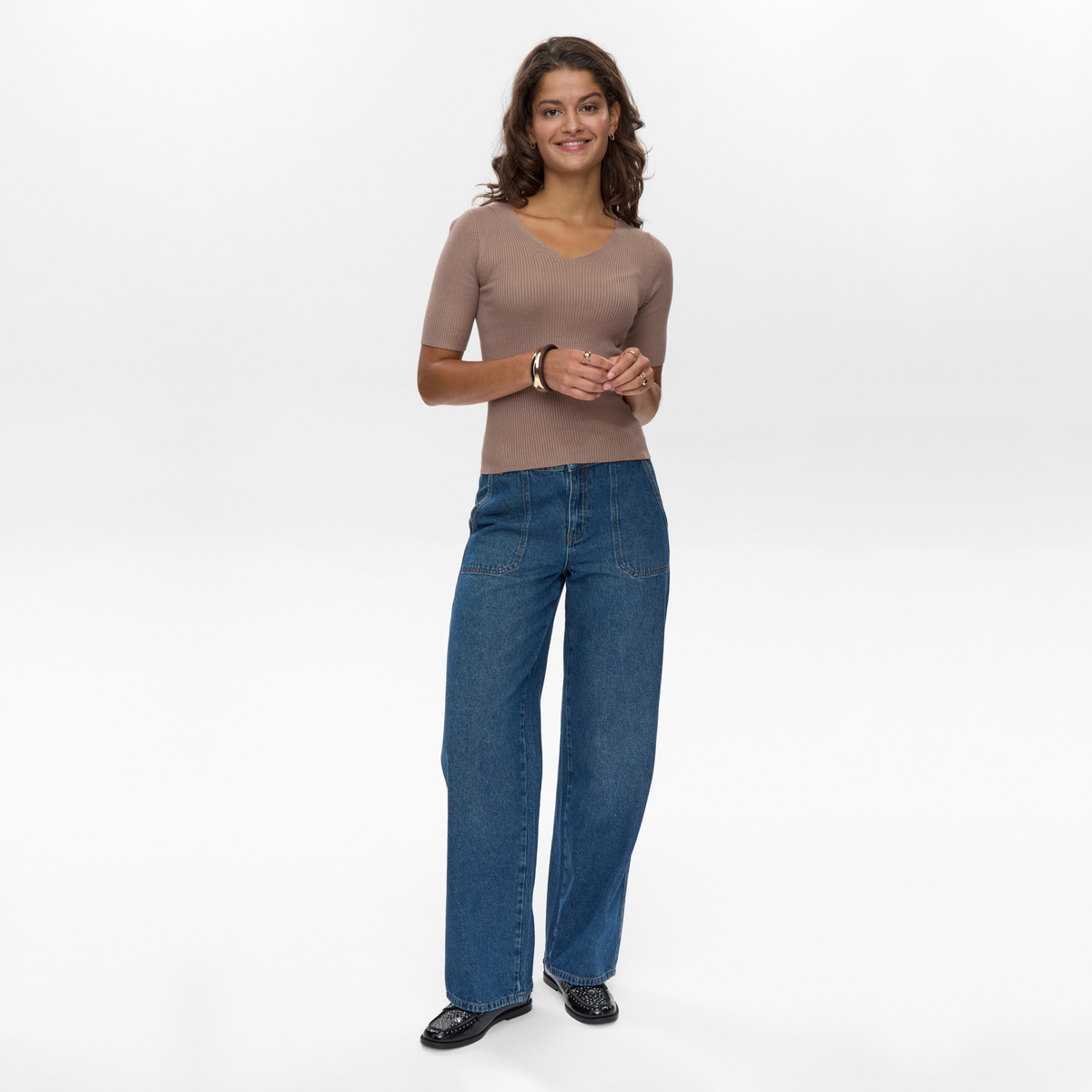 NÜMPH || NUYAELET SS PULLOVER CROPPED TAUPE GREY