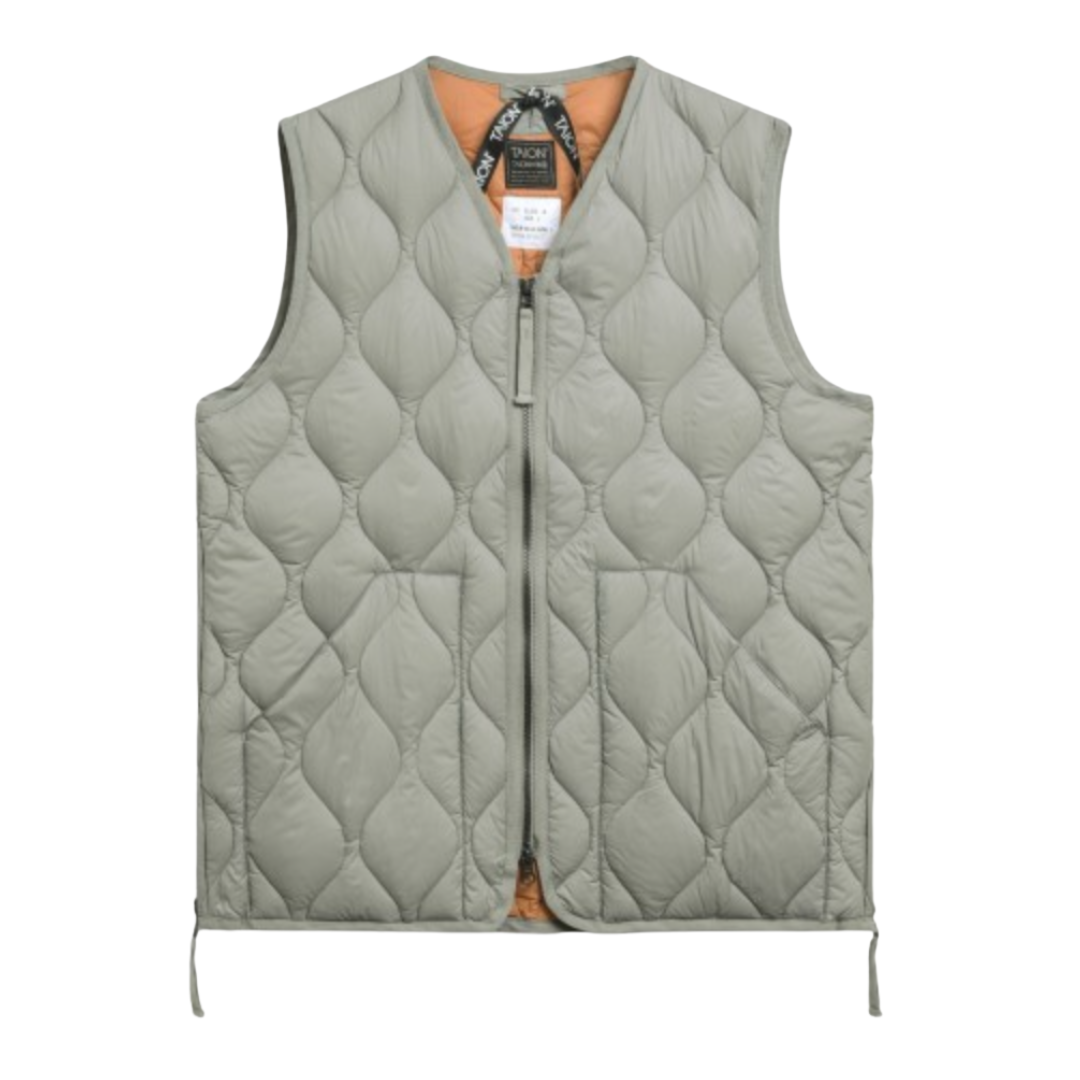 TAION || MILITARY V NECK W-ZIP DOWN VEST D.SAGE GREEN