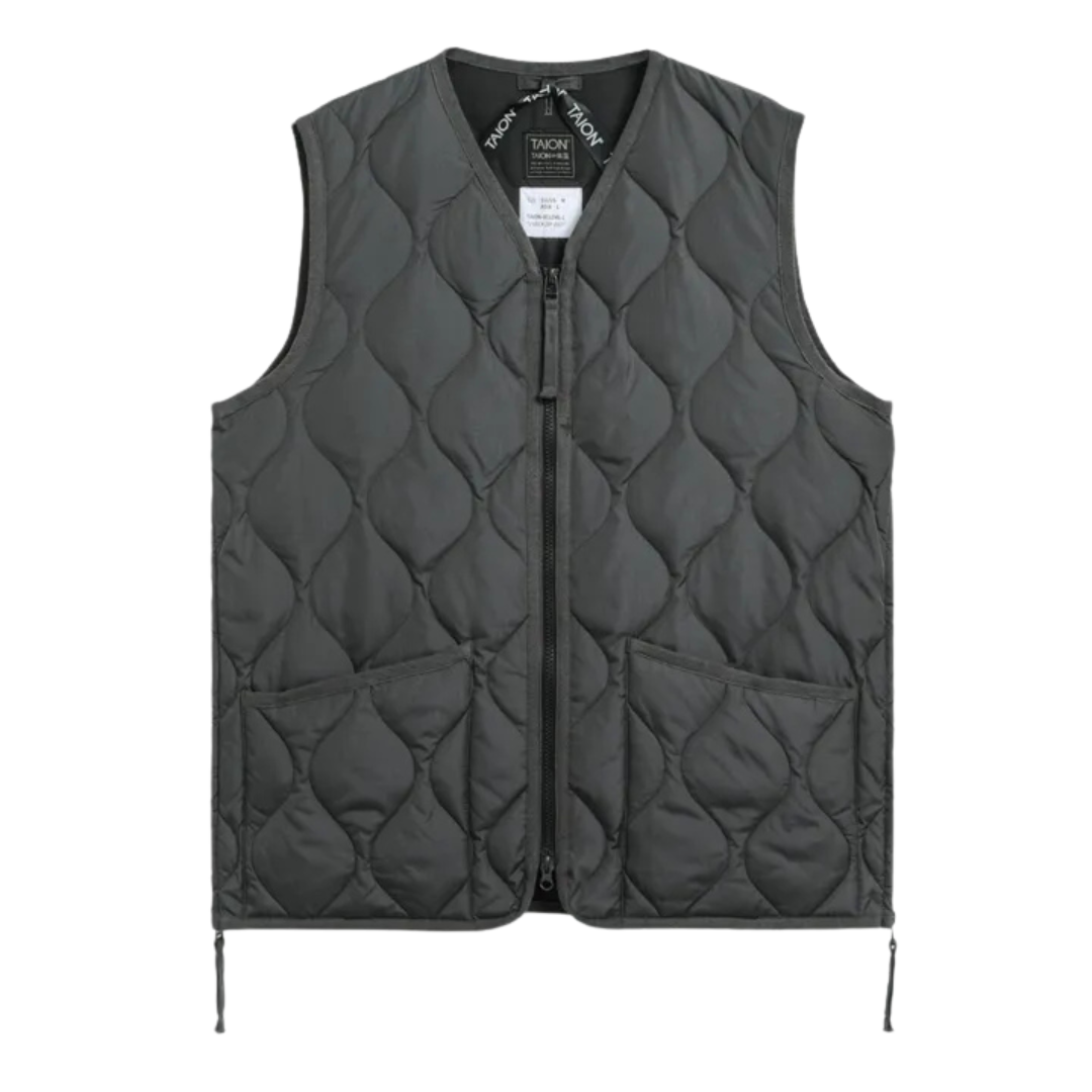 TAION || UNISEX MILITARY ZIP VNECK DOWN VEST CHARCOAL