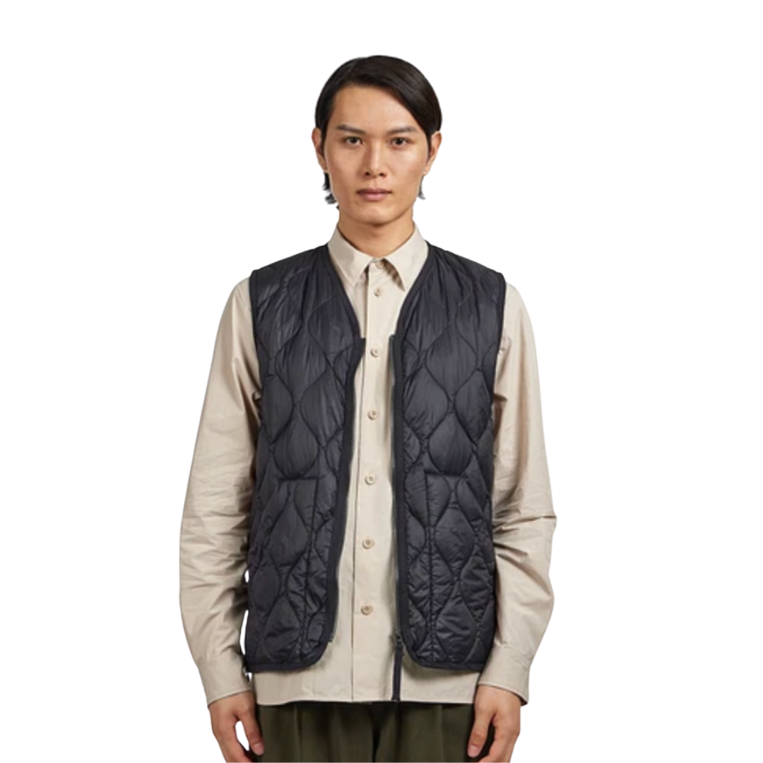 TAION || UNISEX MILITARY ZIP V NECK DOWN VEST BLACK