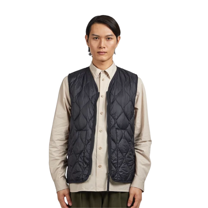 TAION || UNISEX MILITARY ZIP V NECK DOWN VEST BLACK
