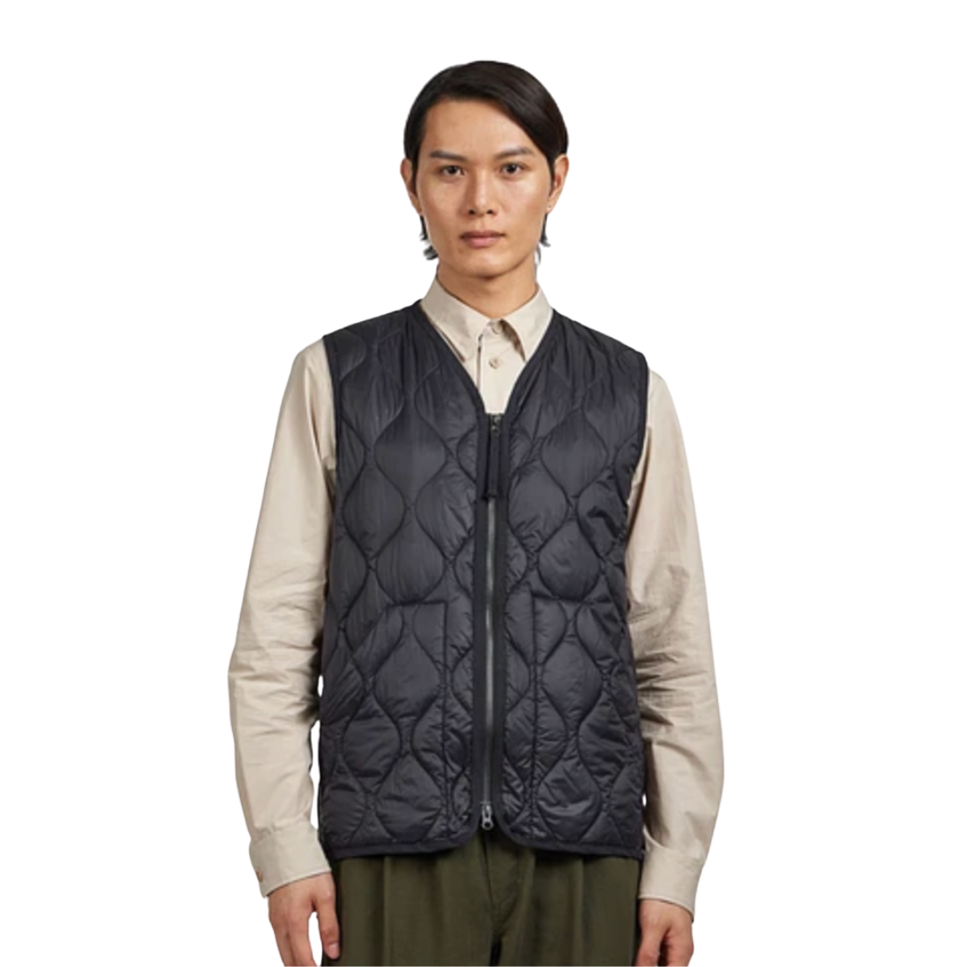 TAION || UNISEX MILITARY ZIP V NECK DOWN VEST BLACK