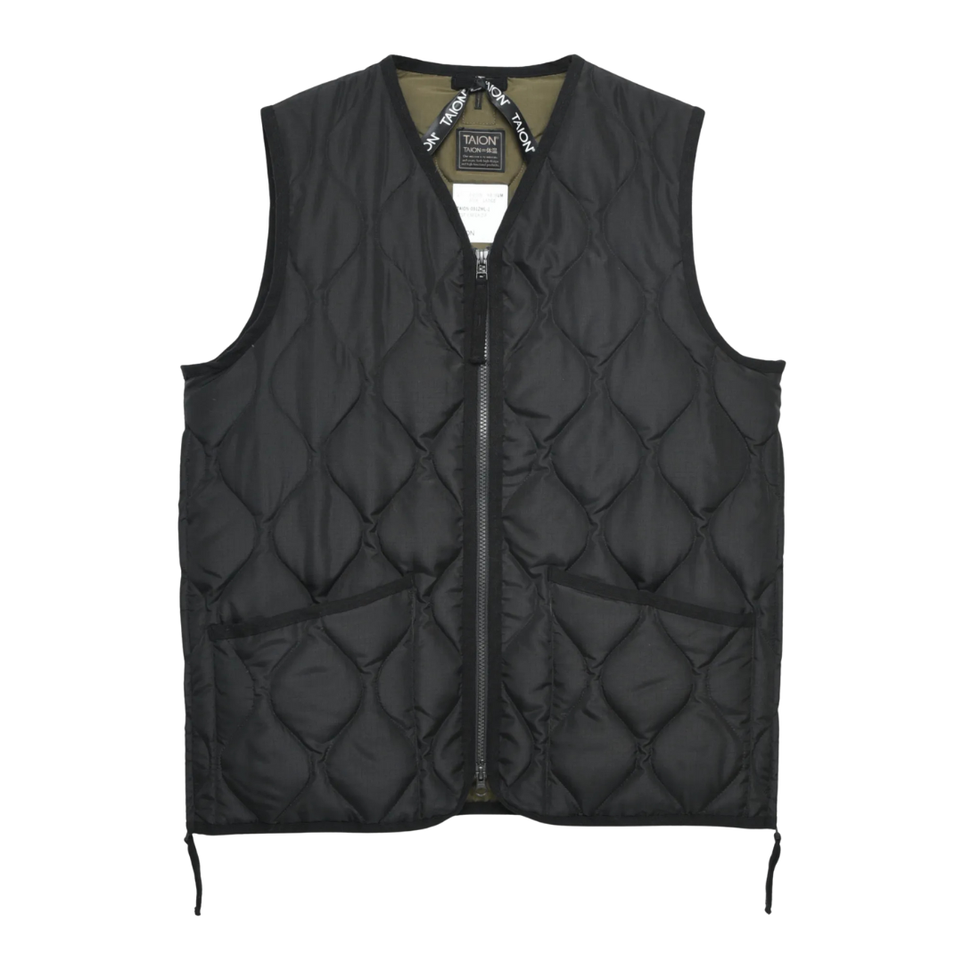 TAION || MILITARY V NECK W-ZIP DOWN VEST BLACK