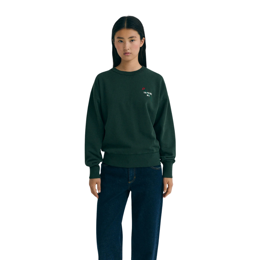 THINKING MU || FLOWER TM BOTTLE GREEN JODIE SWEATSHIRT