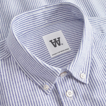 WOOD WOOD || ADAMS SHIRT BLUE/WHITE STRIPE