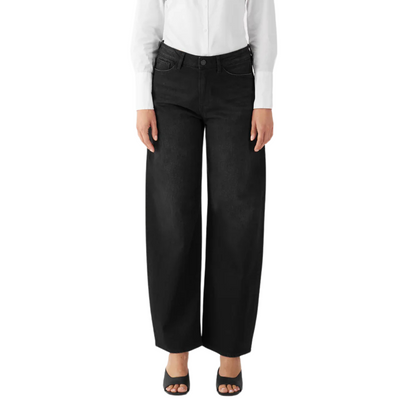 DAWN || ASH BARREL LEG MINIMAL STRETCH BLACK DEMNIM