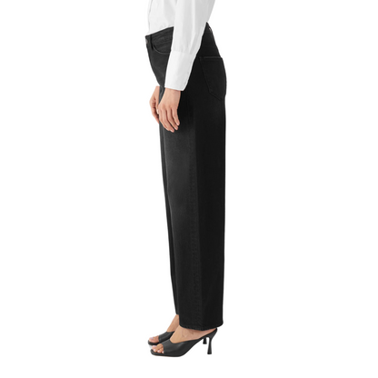 DAWN || ASH BARREL LEG MINIMAL STRETCH BLACK DEMNIM