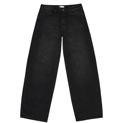 DAWN || ASH BARREL LEG MINIMAL STRETCH BLACK DEMNIM
