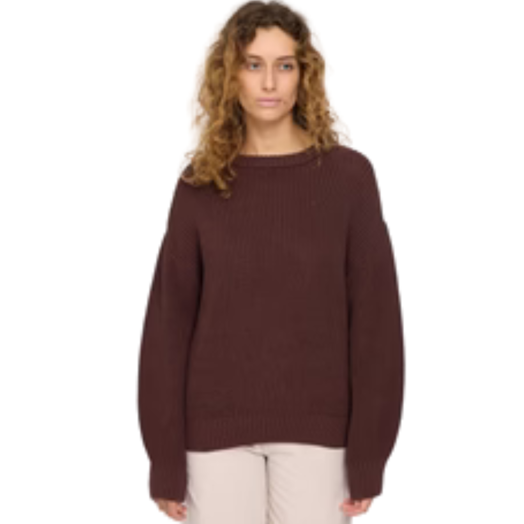 MAZINE || CHUNKY KNIT CREW NECK JUMPER DEEP MAHOGANY