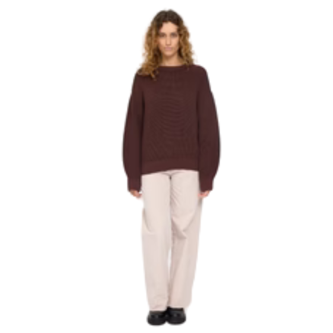 MAZINE || CHUNKY KNIT CREW NECK JUMPER DEEP MAHOGANY