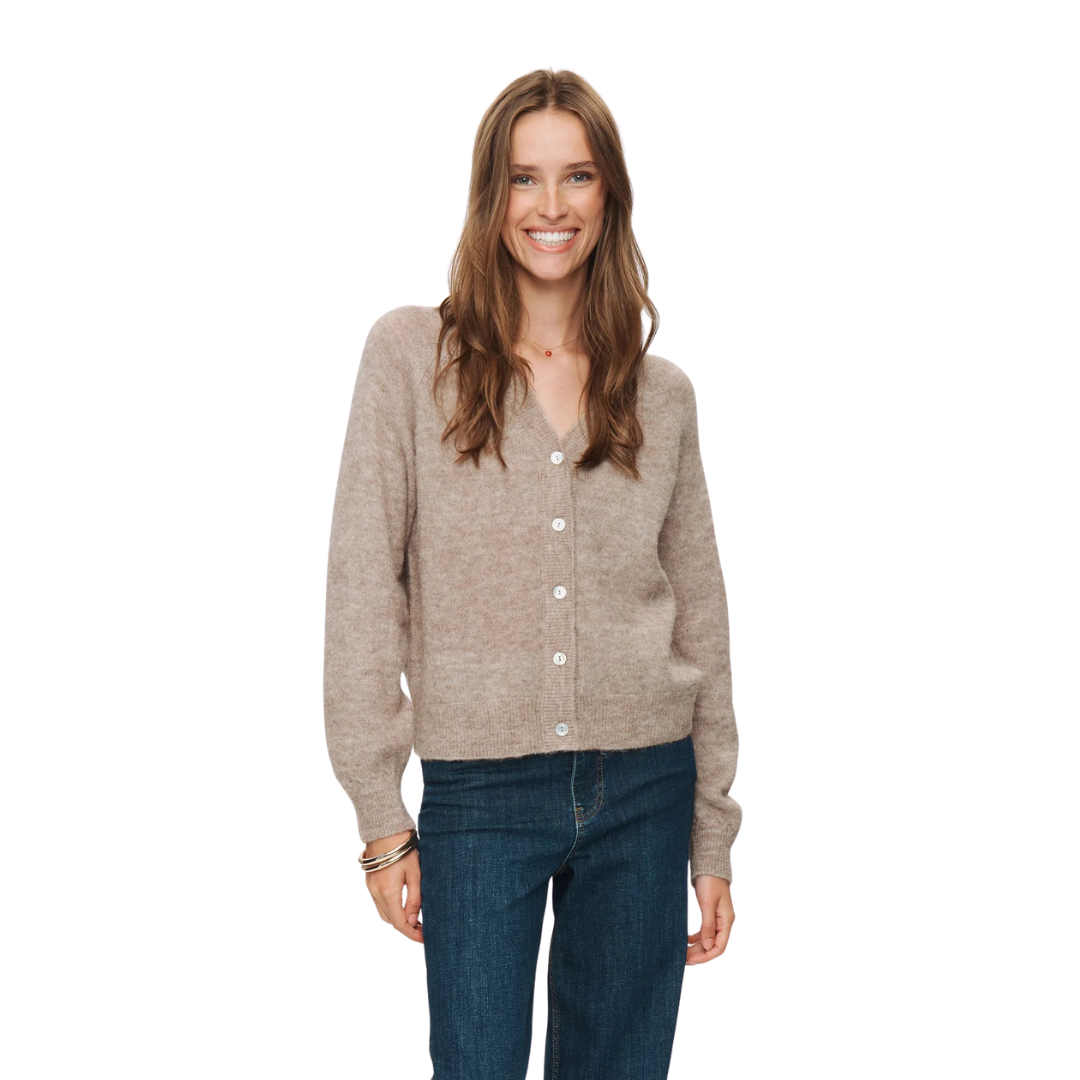 NÜMPH  || NURIETTE V-NECK CARDIGAN TAUPE GREY